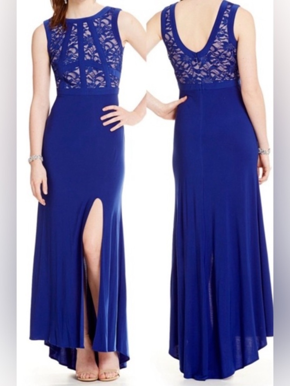 Morgan & Co Women’s Elegant Lace-Top Evening Gown in Royal Blue size 9/10